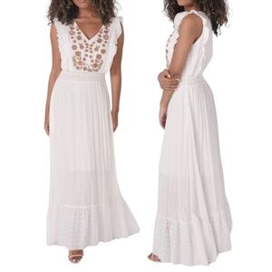 Sim & Sam Sleeveless Embroidered Maxi Dress Long Prairie Sundress White XS